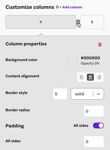 Adjusting columns from the "Column customization" section.