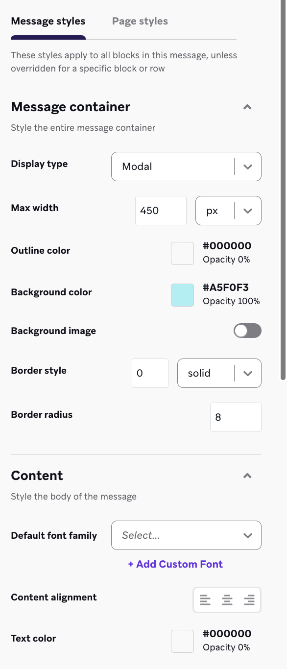 "Message styles" tab.