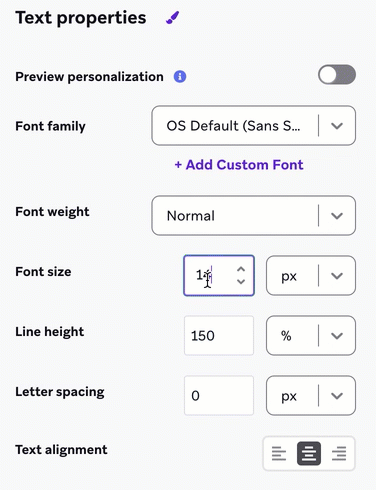 Orange dot that resets a text size to its default size.
